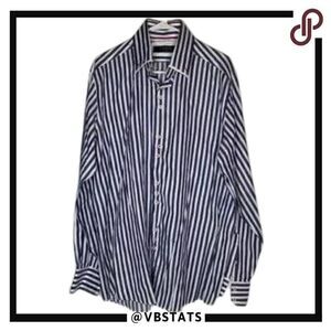 Coogi Classic Purple-White‎ Striped Long Sleeve Button Down in XL 17.5/34-35